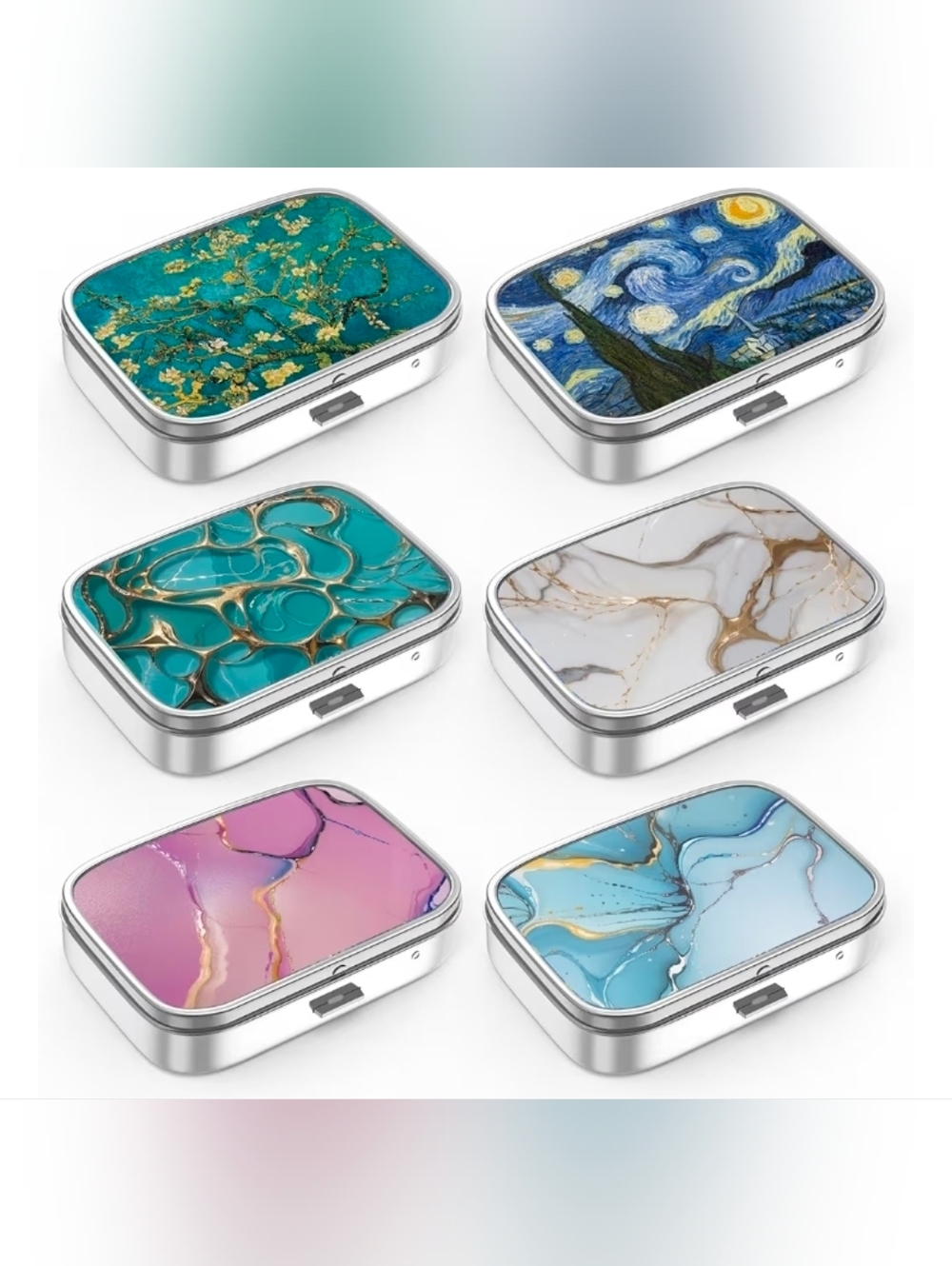 Pill Box 2 Compartment Case, Portable for Pocket or Purse Various Colors